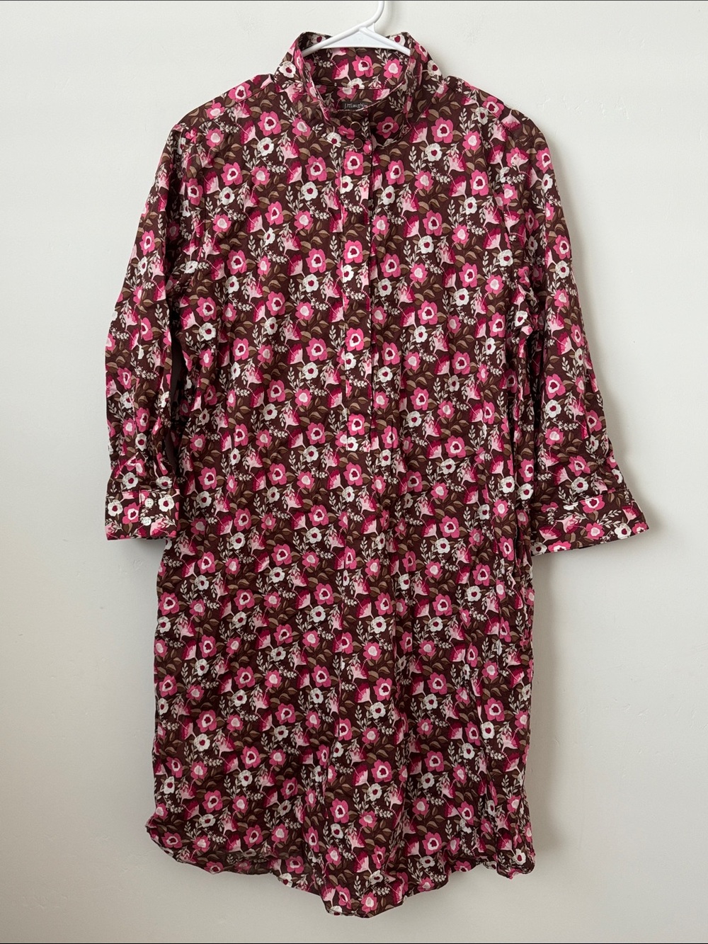 J. McLaughlin Brown Floral Printed 100% Cotton Dress Size: L